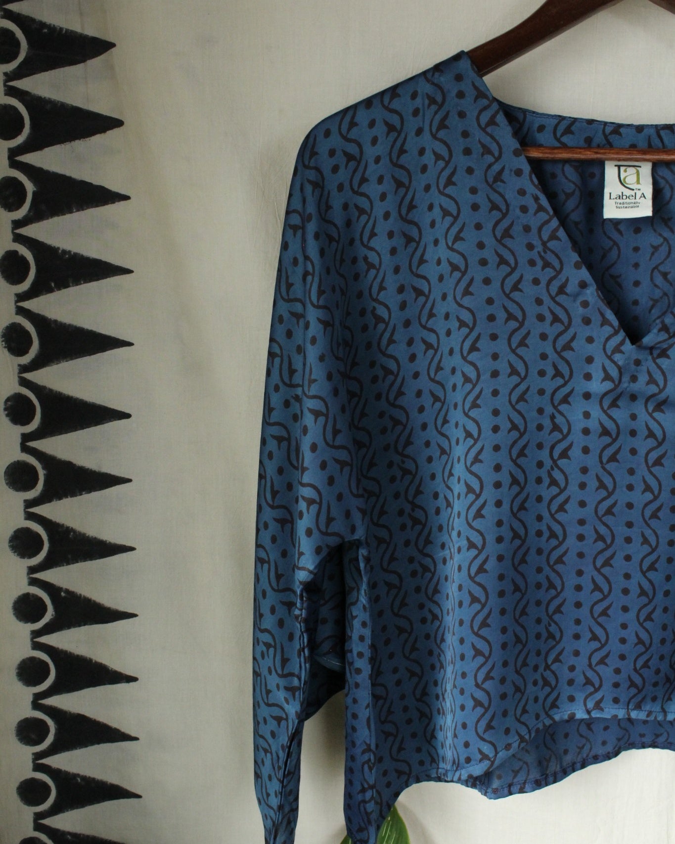Ajrakh hand-block print Aaritra - Blue Modal Silk Top by LabelA