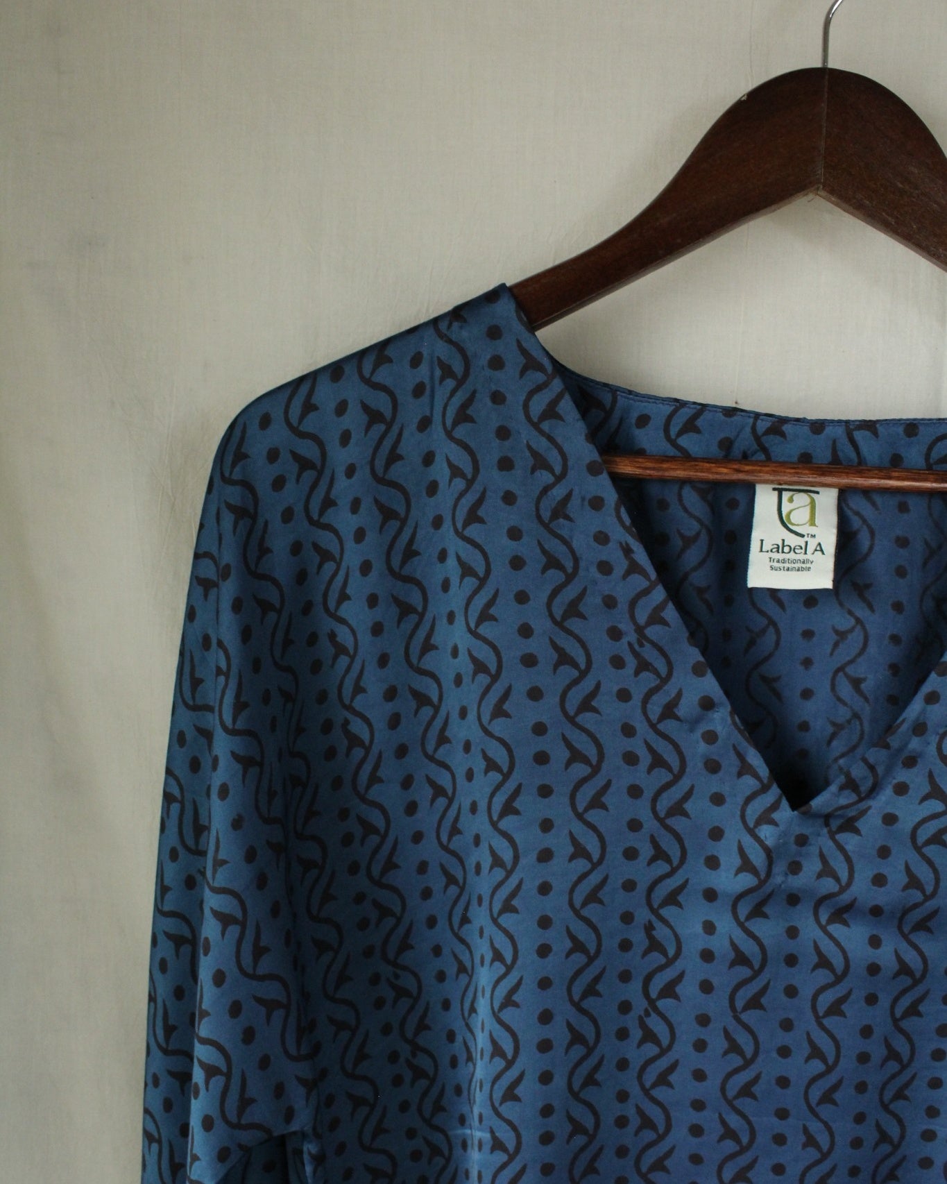 Ajrakh hand-block print Aaritra - Blue Modal Silk Top by LabelA