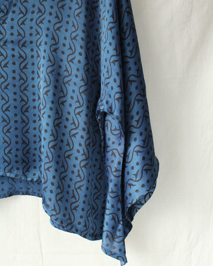 Ajrakh hand-block print Aaritra - Blue Modal Silk Top by LabelA