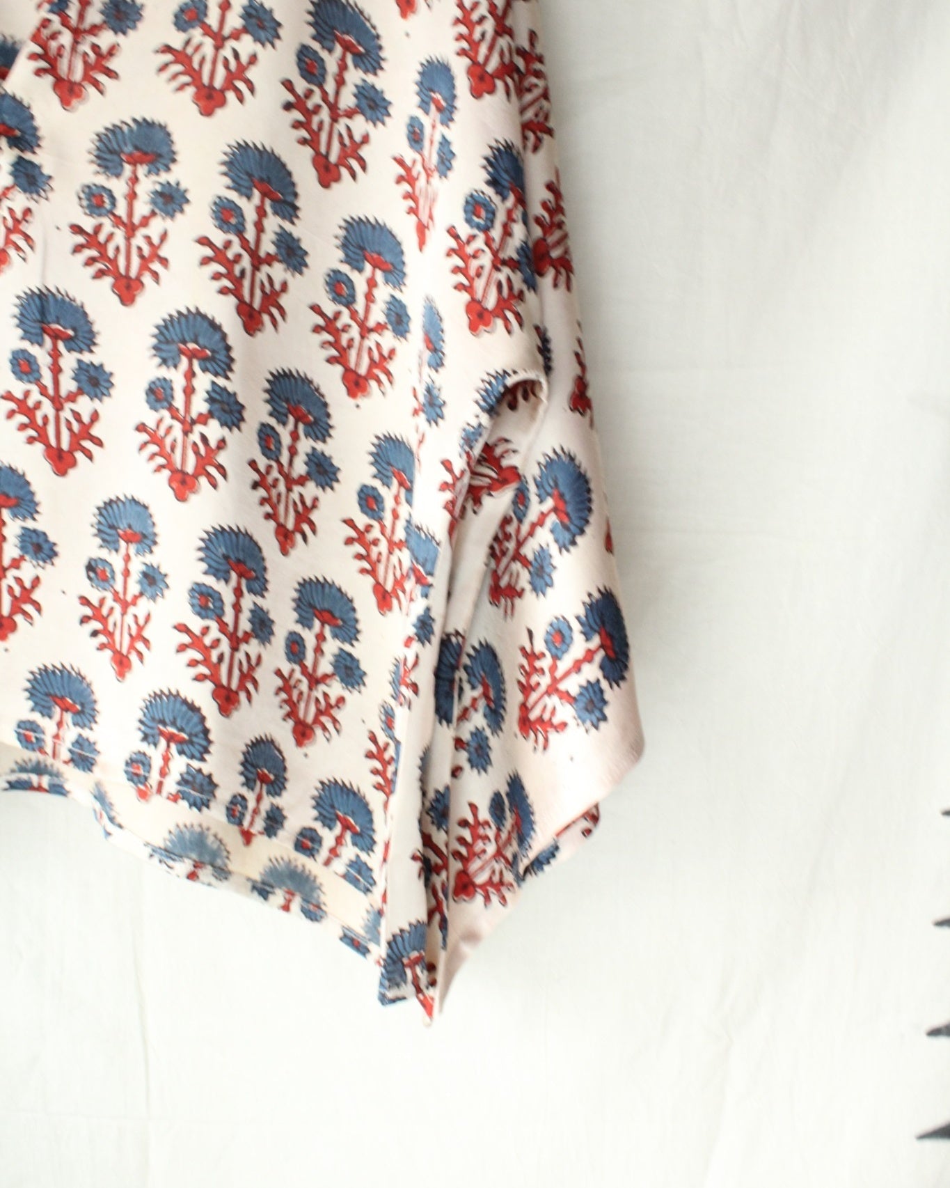 Ajrakh hand-block print Amara - Cream Floral Modal Silk Top by LabelA