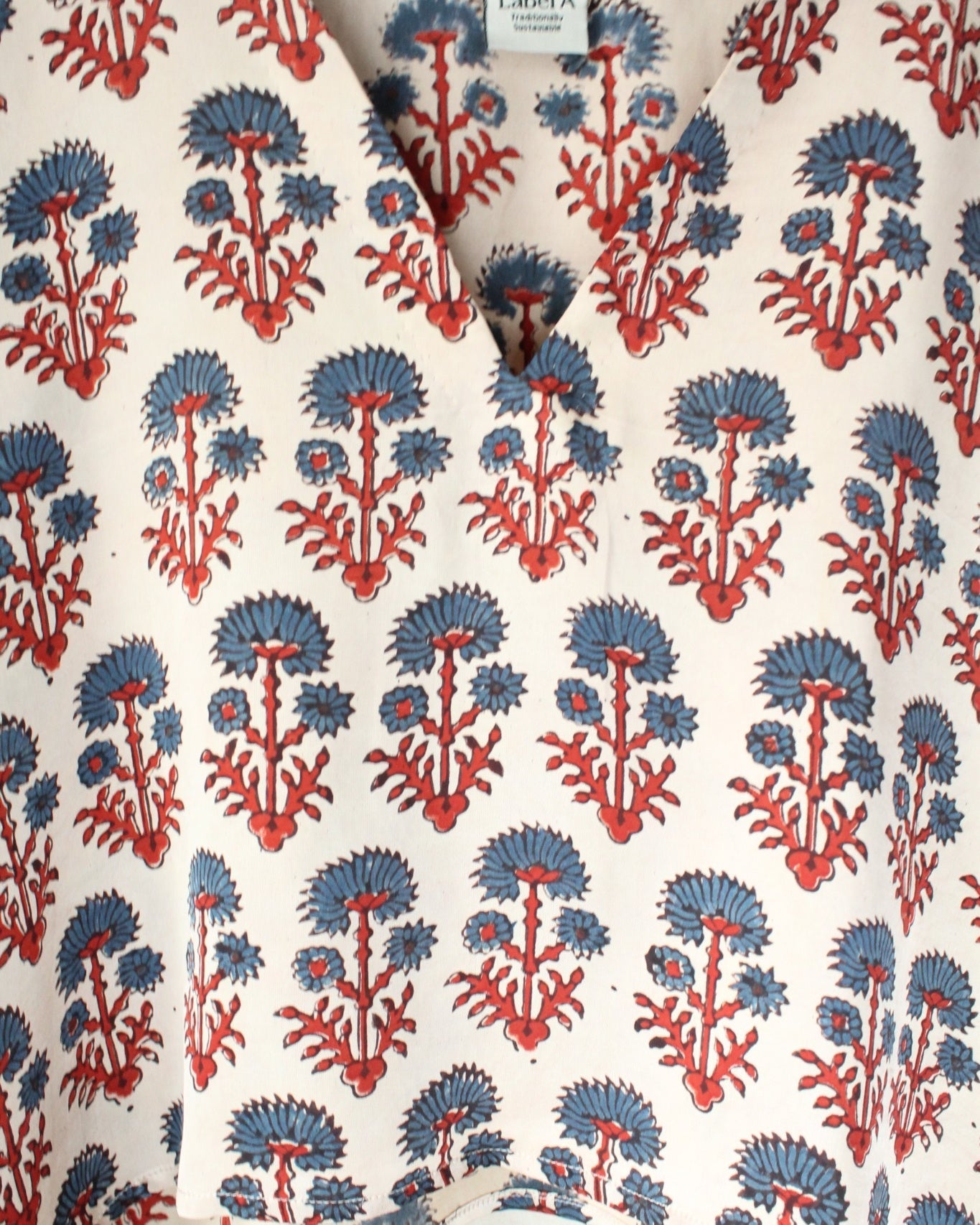 Ajrakh hand-block print Amara - Cream Floral Modal Silk Top by LabelA
