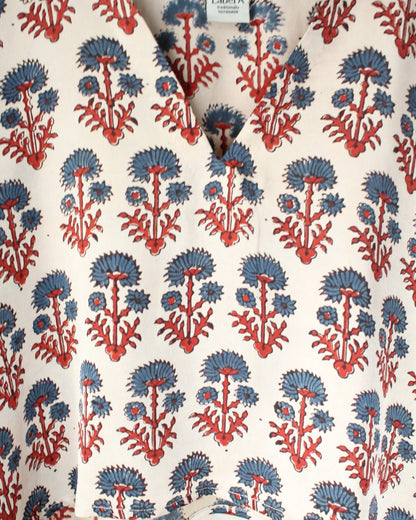 Ajrakh hand-block print Amara - Cream Floral Modal Silk Top by LabelA