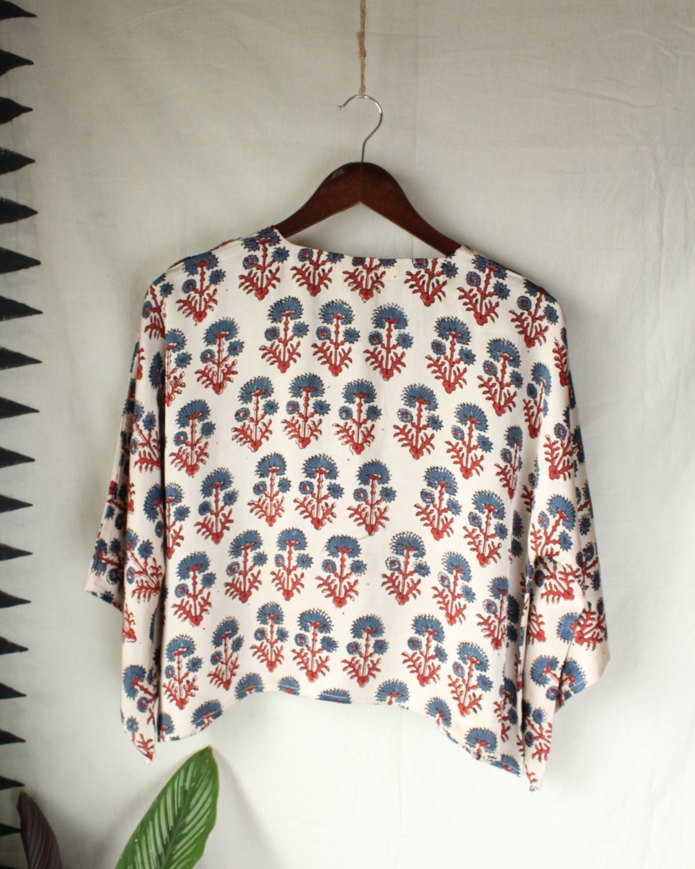Ajrakh hand-block print Amara - Cream Floral Modal Silk Top by LabelA