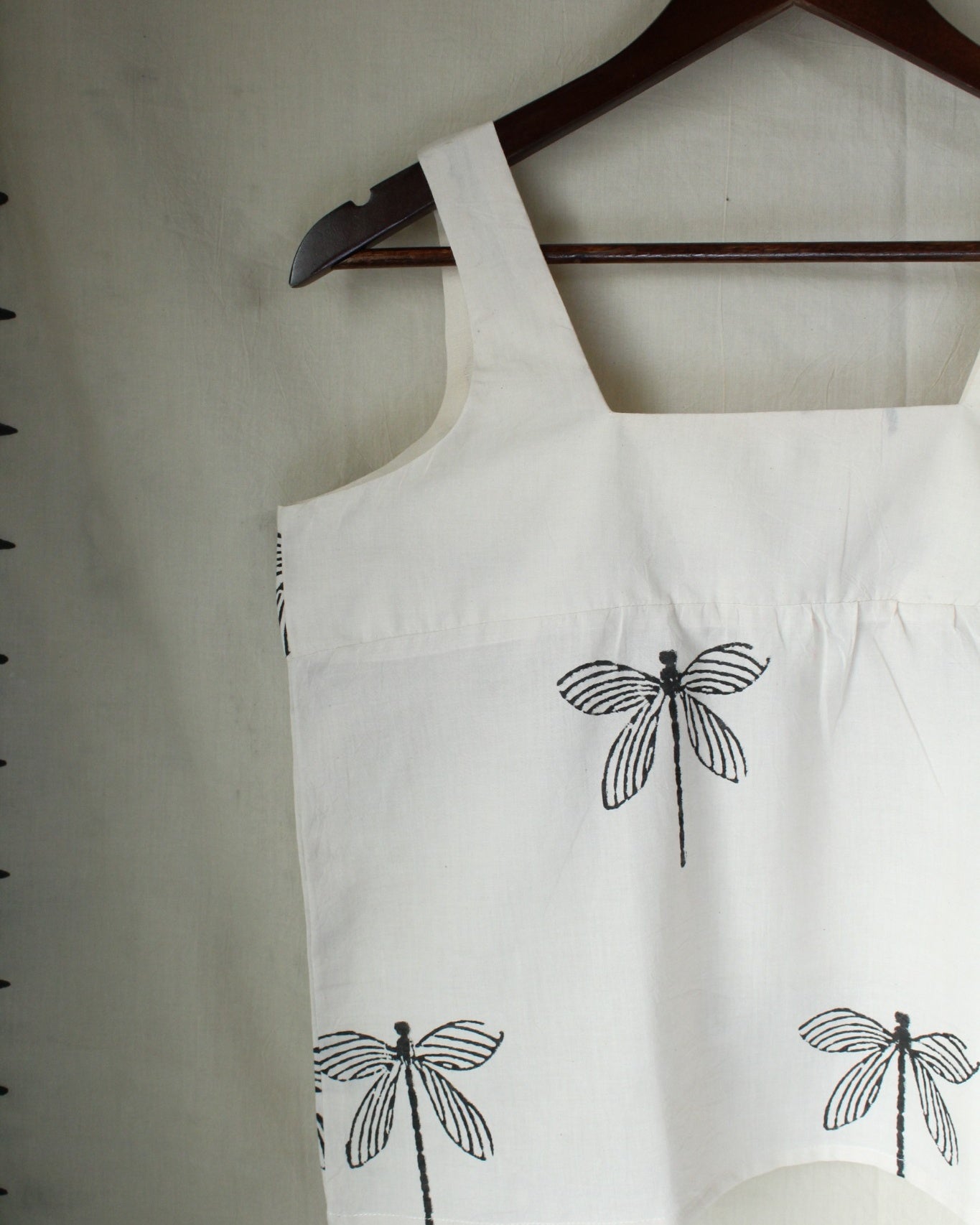 Ajrakh hand-block print Aarohi - White Dragonfly Cotton Top by LabelA