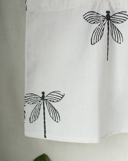 Ajrakh hand-block print Aarohi - White Dragonfly Cotton Top by LabelA