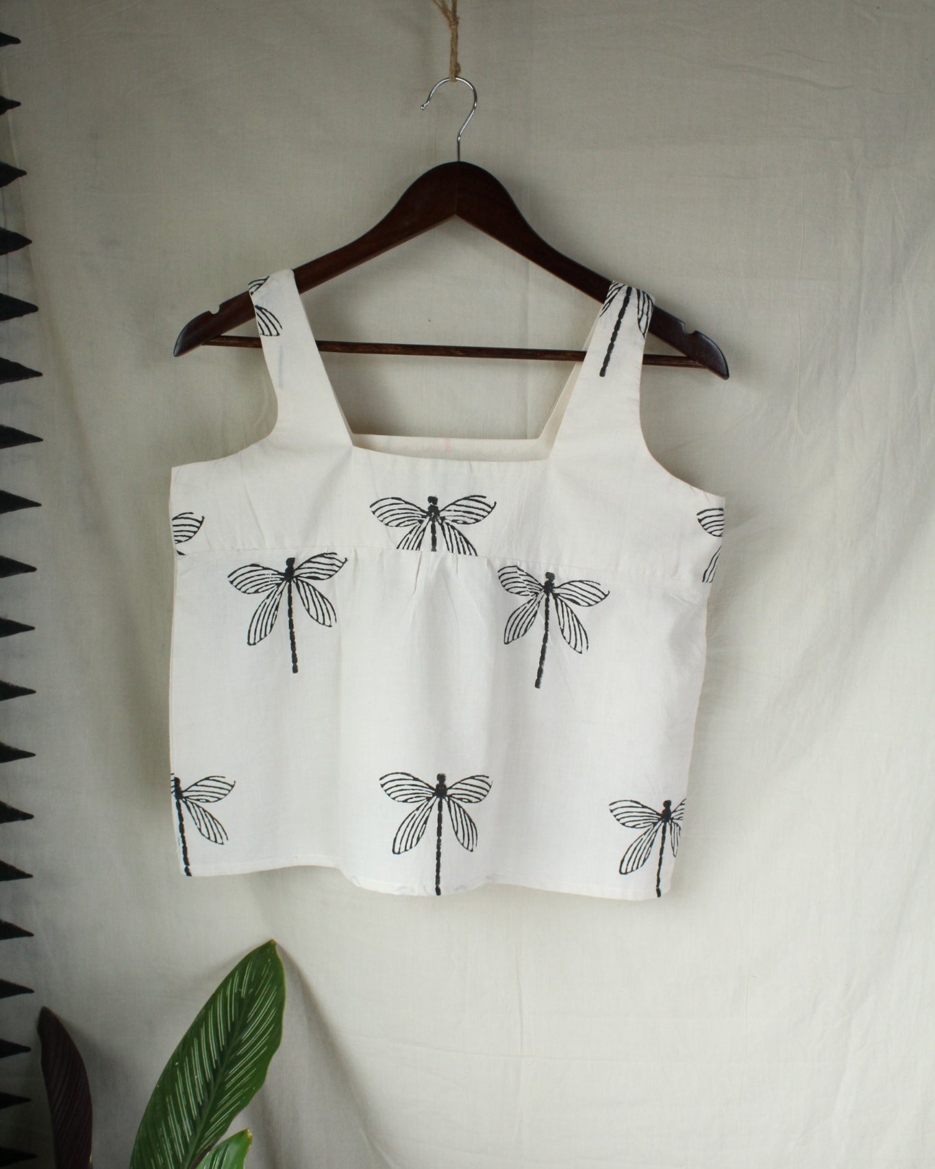 Ajrakh hand-block print Aarohi - White Dragonfly Cotton Top by LabelA