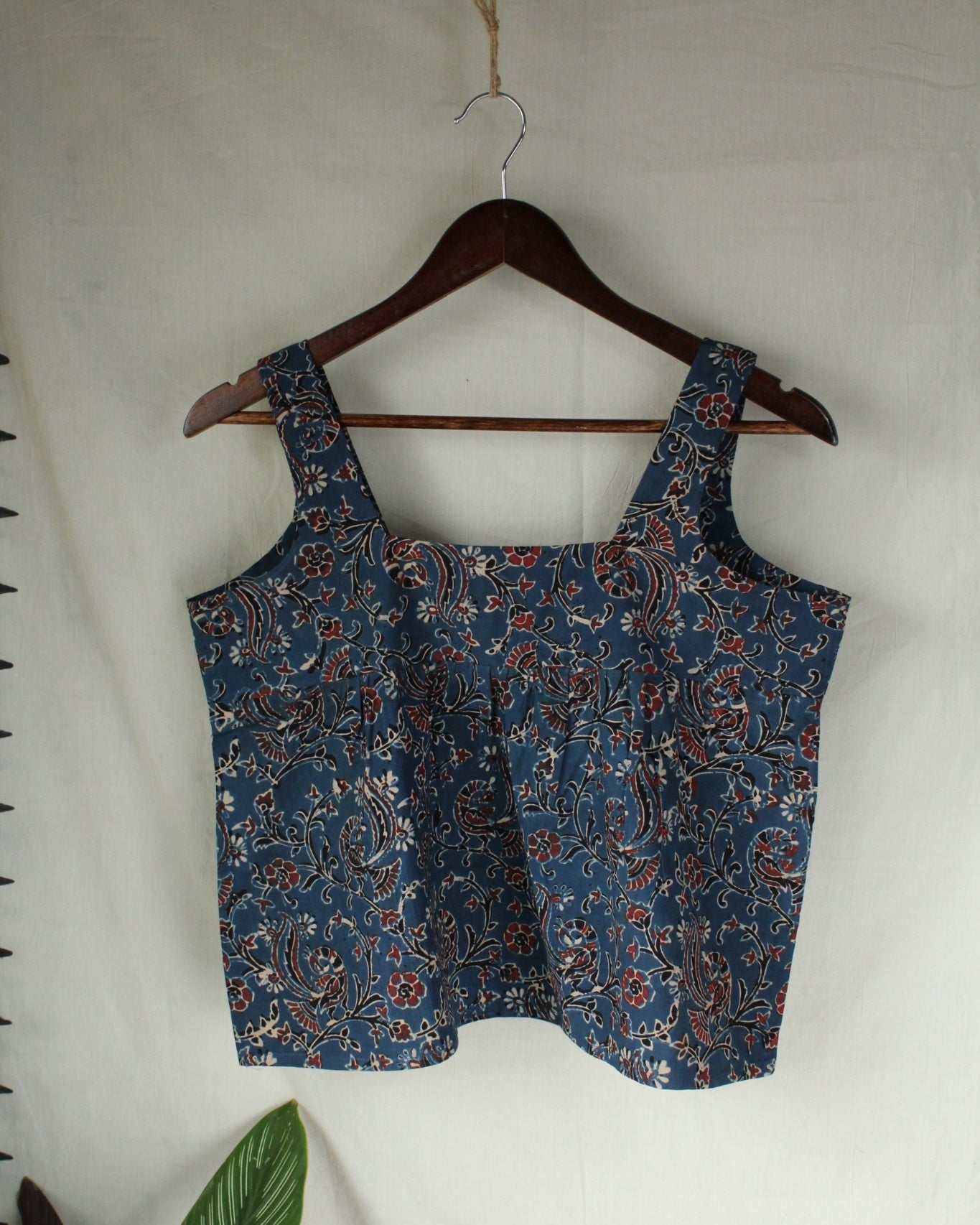 Ajrakh hand-block print Anshika - Blue Cotton Top by LabelA