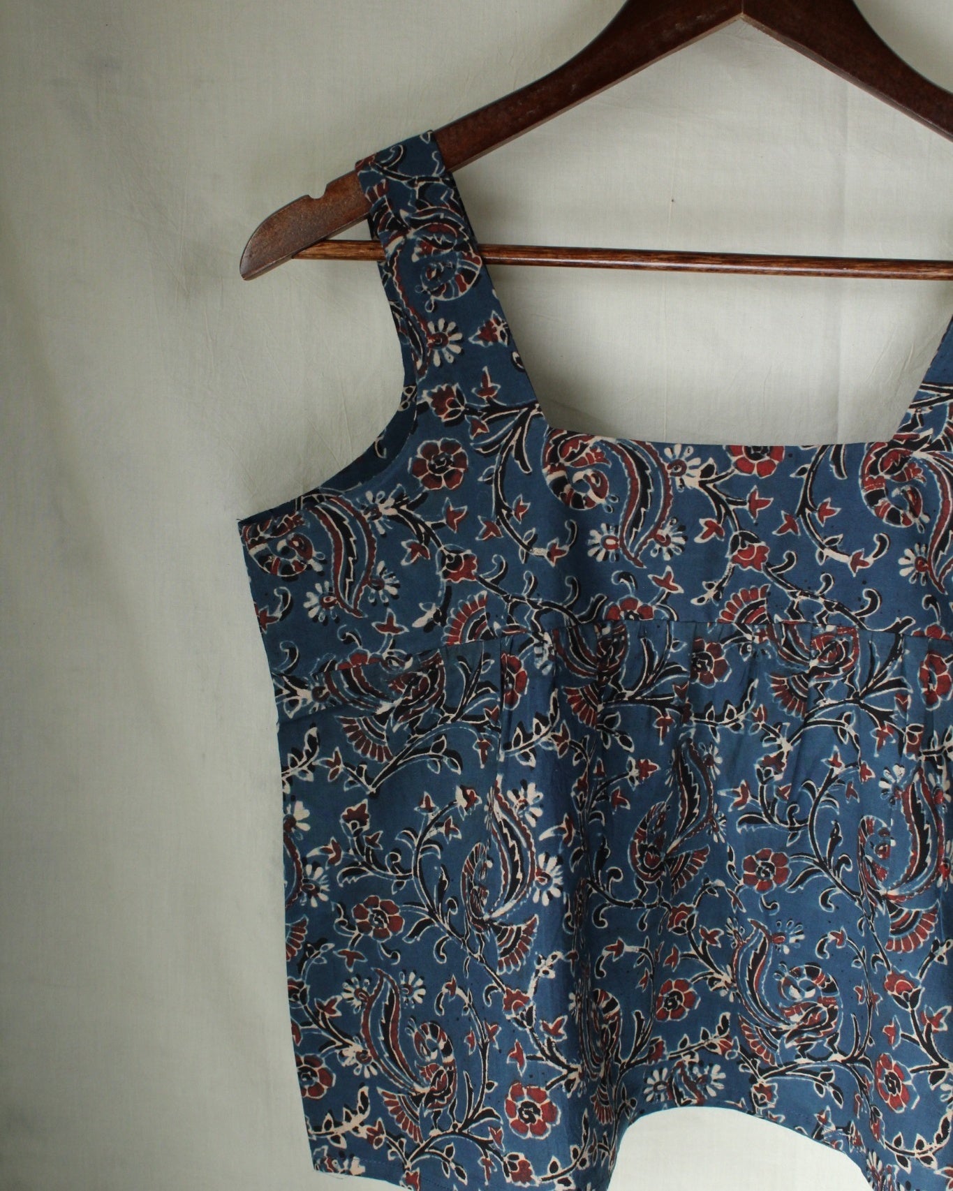 Ajrakh hand-block print Anshika - Blue Cotton Top by LabelA