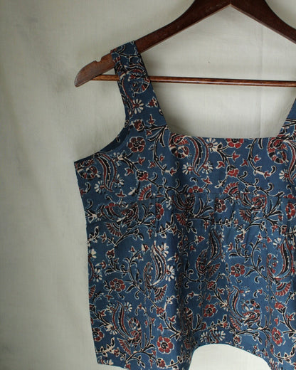 Ajrakh hand-block print Anshika - Blue Cotton Top by LabelA