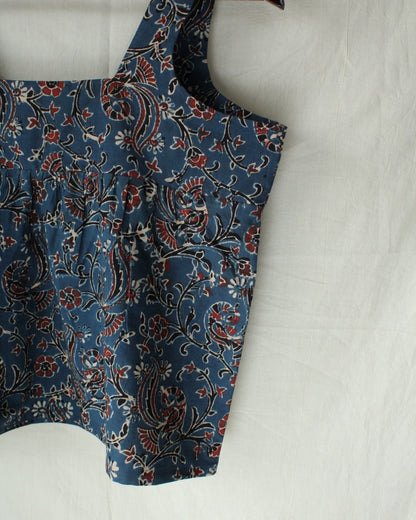 Ajrakh hand-block print Anshika - Blue Cotton Top by LabelA