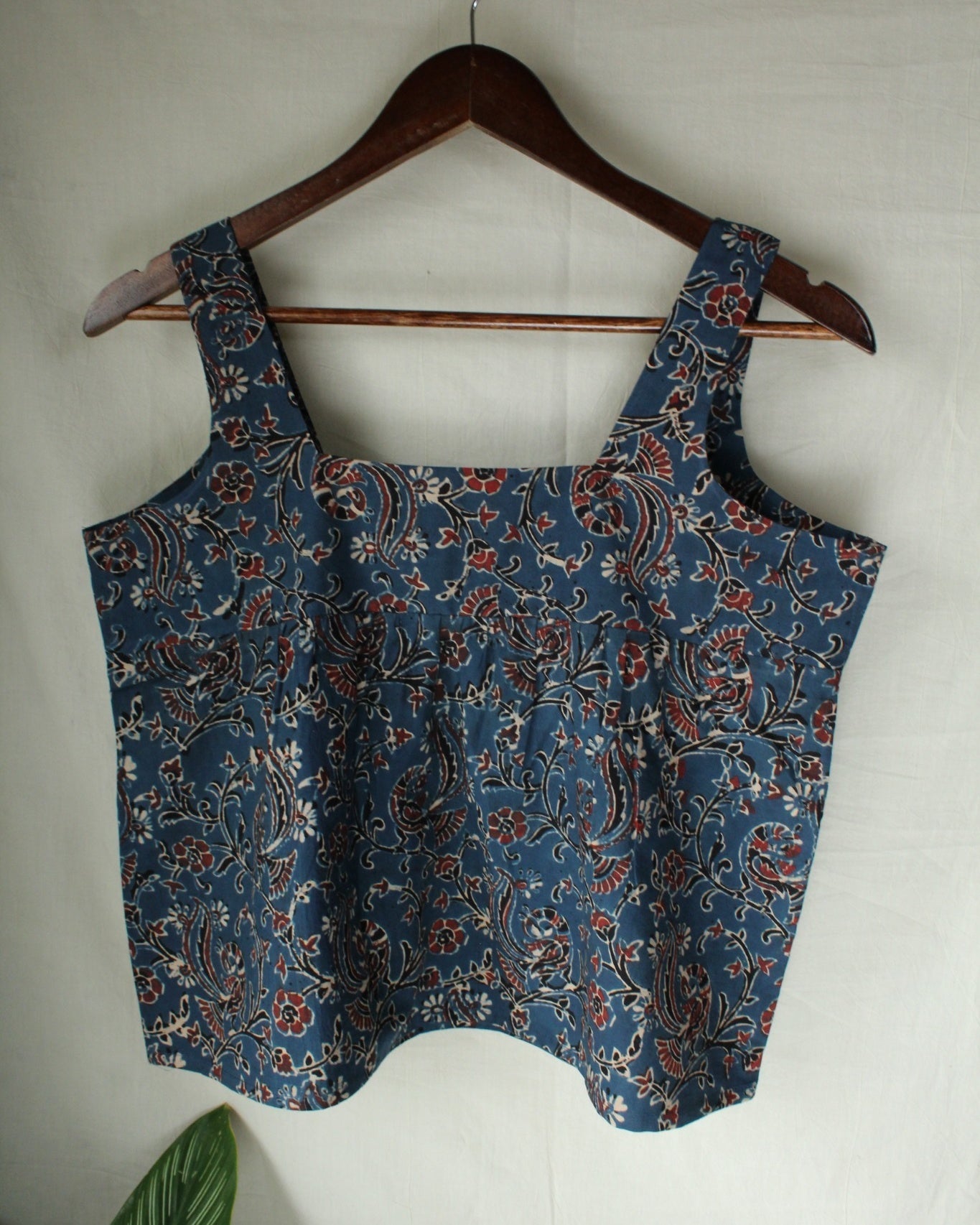 Ajrakh hand-block print Anshika - Blue Cotton Top by LabelA