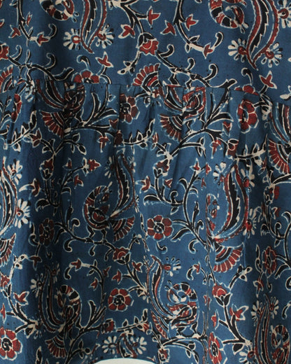 Ajrakh hand-block print Anshika - Blue Cotton Top by LabelA