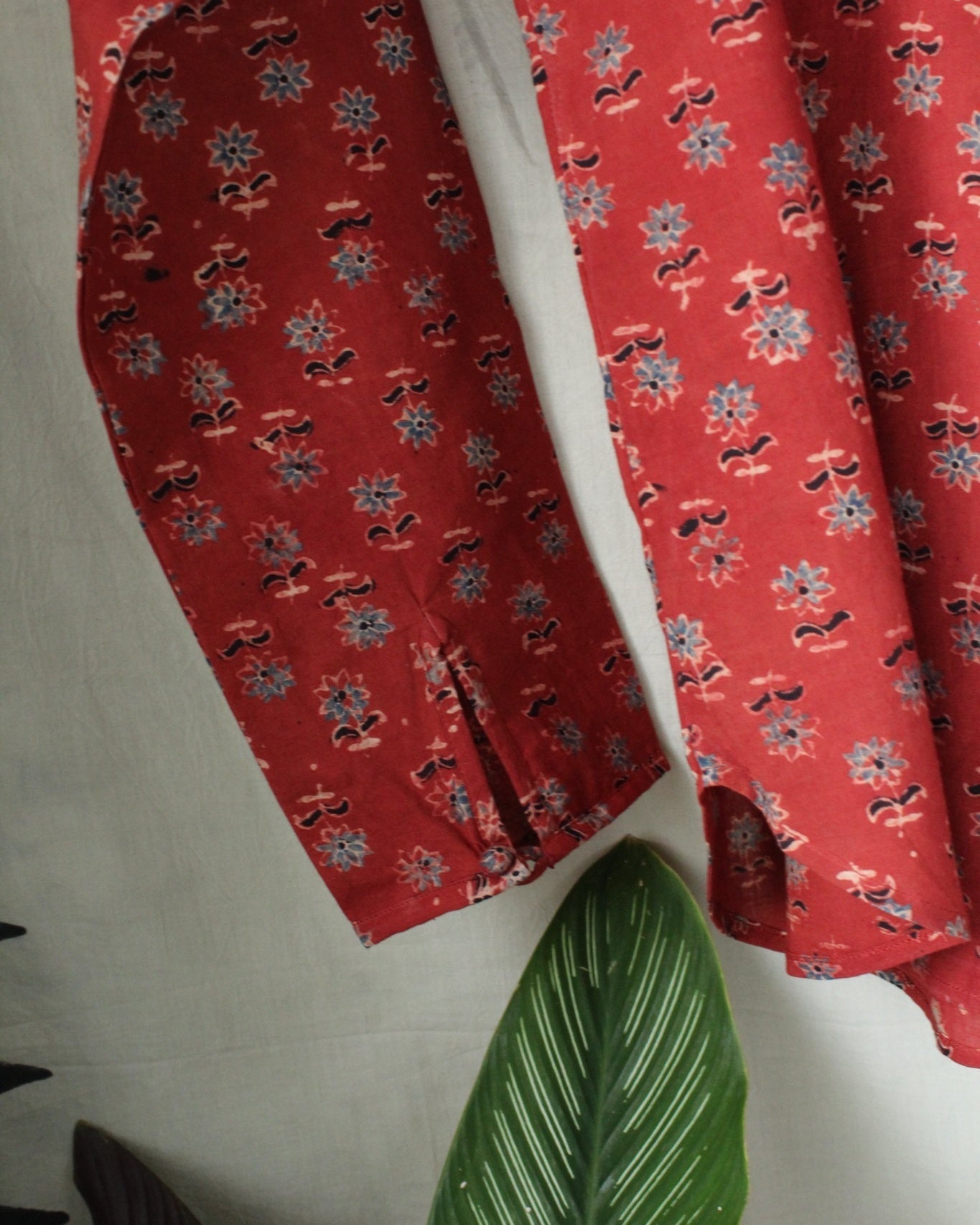 Ajrakh hand-block print Agnika - Red Cotton Pullover Shirt by LabelA