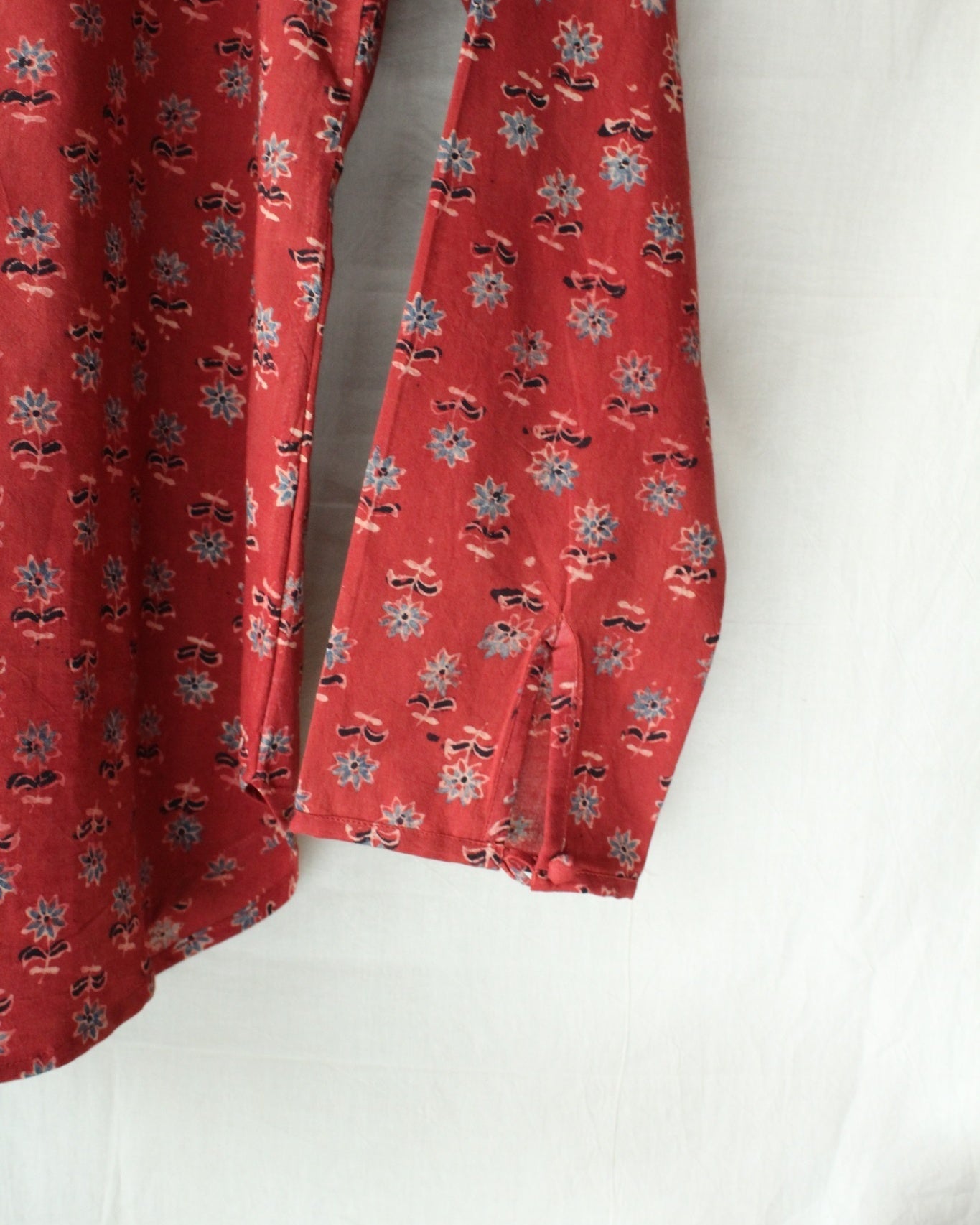 Ajrakh hand-block print Agnika - Red Cotton Pullover Shirt by LabelA
