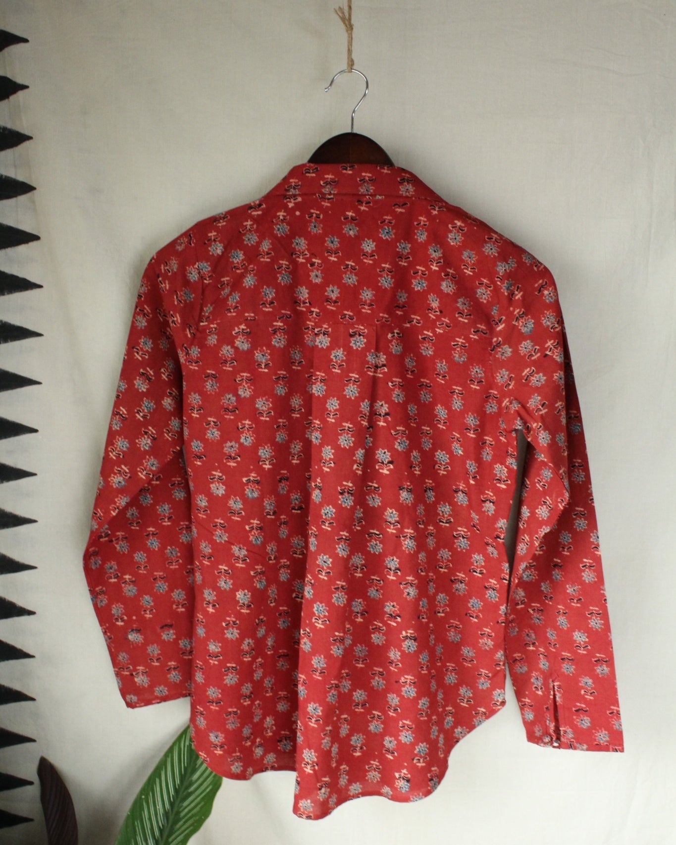 Ajrakh hand-block print Agnika - Red Cotton Pullover Shirt by LabelA