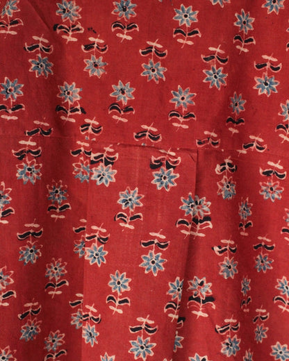Ajrakh hand-block print Agnika - Red Cotton Pullover Shirt by LabelA